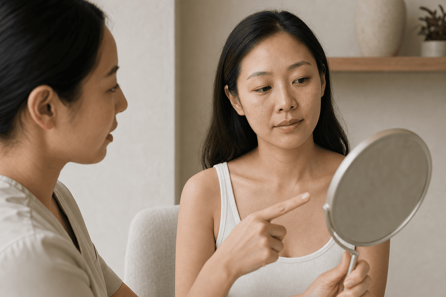 Client discussing blackheads and facial extraction options with a skin-care professional