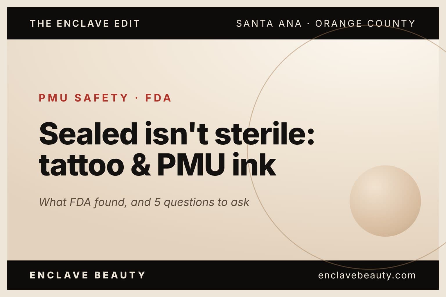 Branded Enclave Edit graphic with the headline Sealed isn't sterile: tattoo and PMU ink